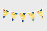 5 yellow and blue bunting flags