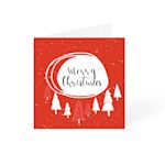 Red Christmas card with red and white tree square design available at Helloprint