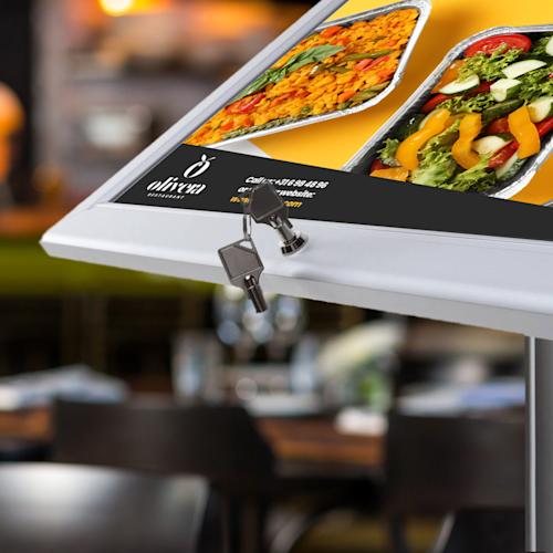 Afsluitbare menustandaard met LED verlichting