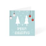 Blue Christmas card with white trees and snow square design available at Helloprint