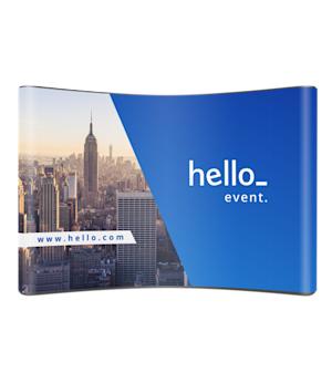 Two blue printed exhibition stretch stands