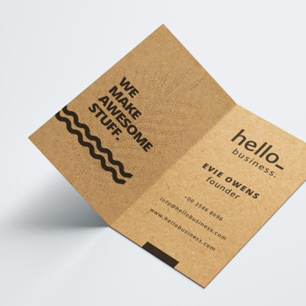 Folded business cards with Kraft Brown Paper from HelloPrint