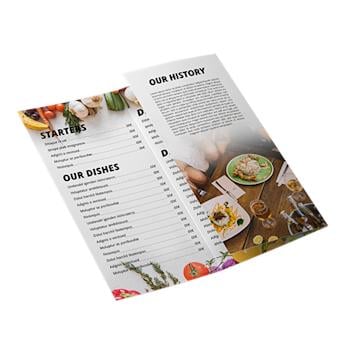Cartas de menú para restaurantes con dos pliegues