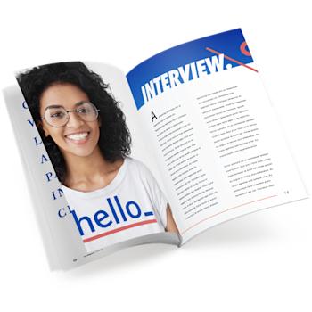 Esempio di brochure punto metallico personalizzata di HelloPrint. Scopri di più sui diversi formati e tipi di carta disponibili.