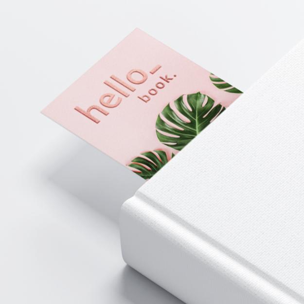 Bookmarks with rose gold foil paper finish, available at HelloPrint