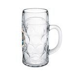 A 1 litre octoberfest bier glass available at Helloprint with a custom logo or image printed on the side.