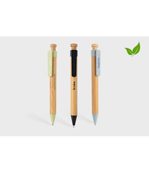 Bamboo pen with wheat straw clip