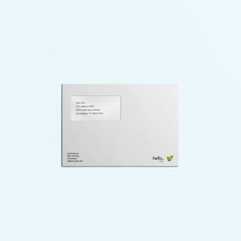Envelopes from recycled paper with an address window, available at HelloPrint