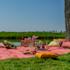 Image of a personalised picnic blanket with printed pillows.