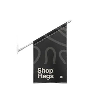 Printed Shop flags with your shop logo for a custom communication - available at HelloPrint