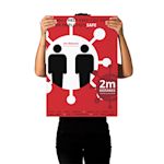 Eye catching red anti corona poster, that can be used in and outside, to draw attention and inform customers about the regulations created to combat COVID 19