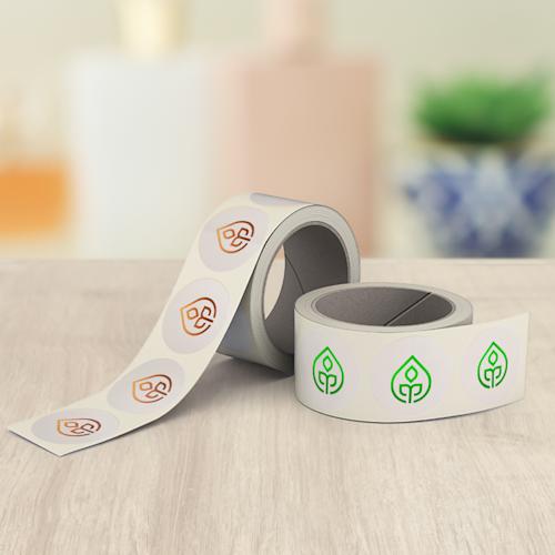 Stickers op rol met foliedruk
