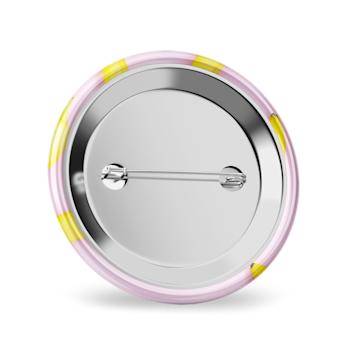 The silver back of a 56 mm button. Print your designs onto these fancy buttons at HelloPrint.