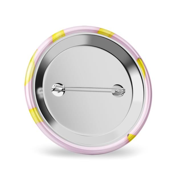 The silver back of a 56 mm button. Print your designs onto these fancy buttons at HelloPrint.