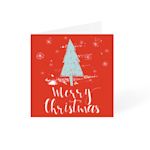 Green Christmas tree with red background and snow square design | Helloprint