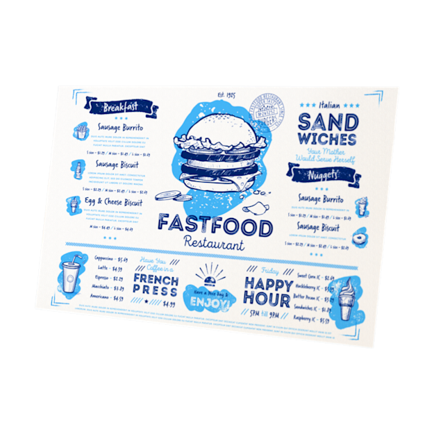 Carte de menu PVC