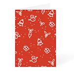 Red Christmas card with bell, present and decoration icons available at Helloprint