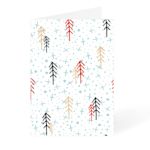 White Christmas card with snow and trees design available at Helloprint