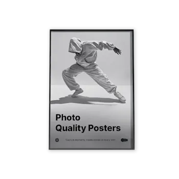 Black and white photo quality poster featuring a dynamic image of a dancer in motion with the text