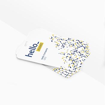 A PVC card with a rectangular sized hole punched on the side available to be printed with custom logos and text at HelloPrint.