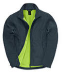 Die erschwingliche Softshell Jacke in schwarz mit grünem Inlay ist wasserabweisend und stylish. Verkauft von Helloprint 