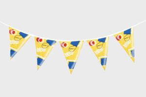 5 yellow and blue bunting flags