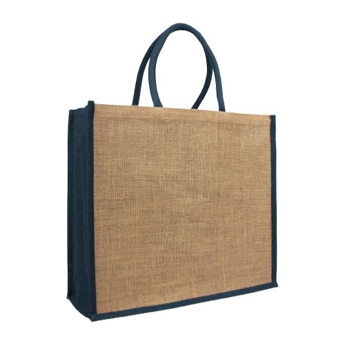 Personalised Coloured Jute Bag in Blue with a Logo Display Example, available at Helloprint