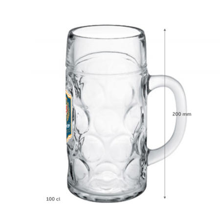 A product image of a 1 litre octoberfest beer mug available to be printed with a custom logo or image on the side at Helloprint