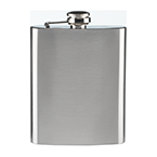 A silver hip flask drinking bottle available with a custom logo or design printed on the front at Helloprint.