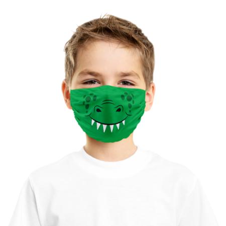 Microfibre face mask for kids printed with a crocodile mouth - design available at Helloprint