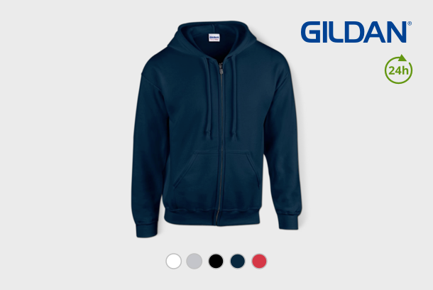 Image of a Gildan Hoodie with a zip. Personalise at Helloprint now!