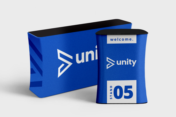Printed blue counter and printed blue podium