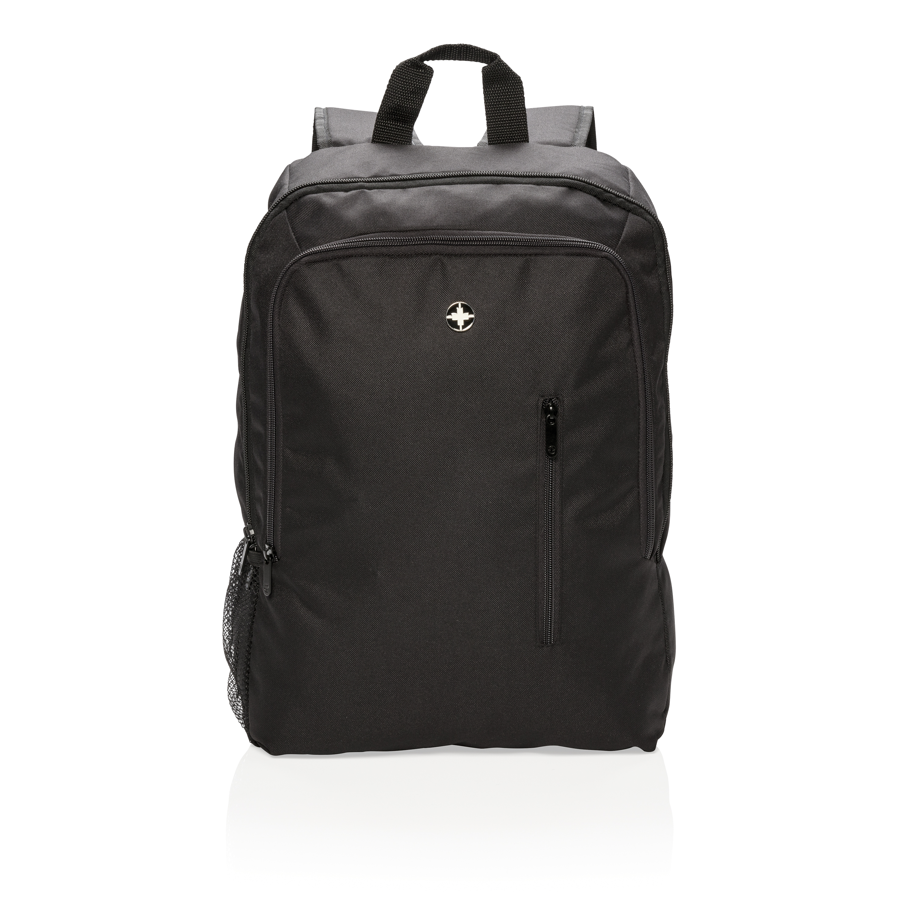 Personalised Business Backpack in black with logo display on the front, available at Helloprint. 