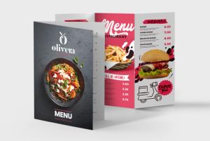Cartes de menu imprimées avec votre menu, photos et logo - disponibles en ligne avec Helloprint
