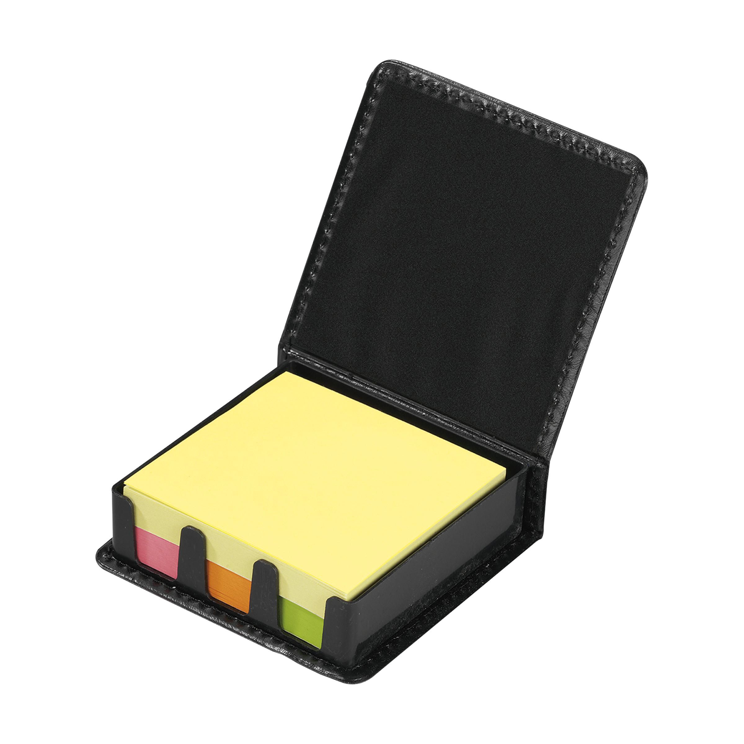 A set of adhesive notes in a black box ideal for all offices, customisable memo set with logo on Helloprint.