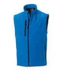 A sleaveless blue coloured soft shell body warmer available with a custom logo or image printed at Helloprint