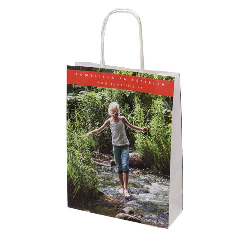 A full colour printed Kraft paper bag available at Helloprint with personalised printing options for a cheap price