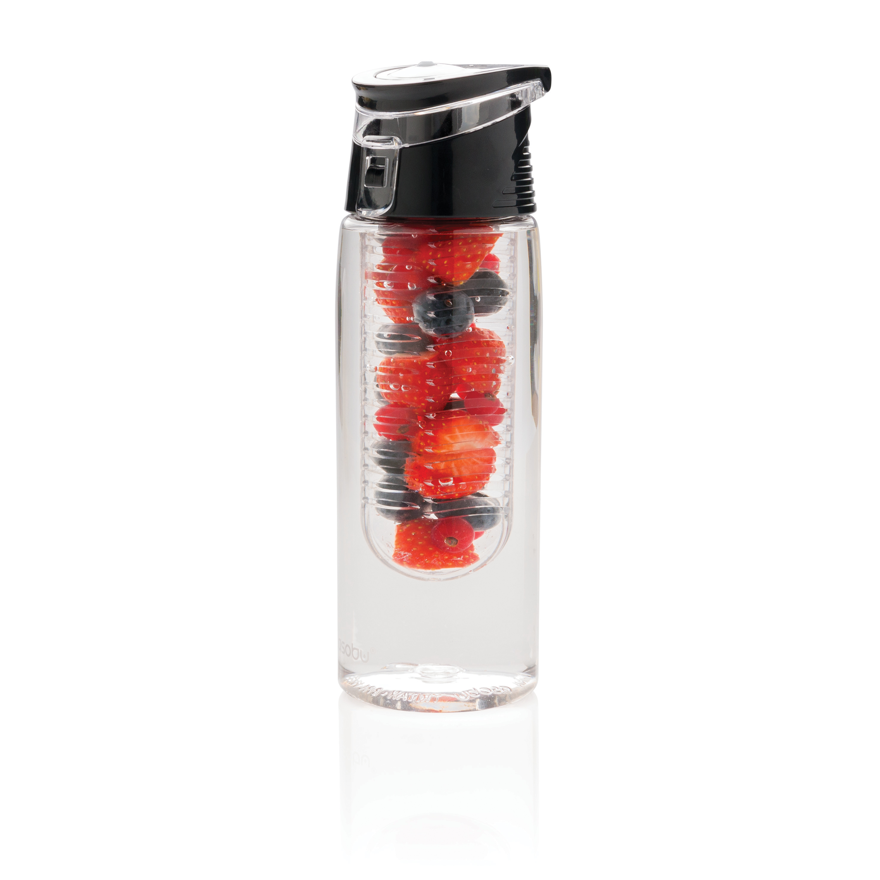 Personalised Black and Clear Lockable Infuser Water Bottle, available at Helloprint