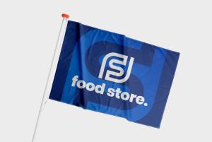 Facade flags printed with your business name - available online at print.sd-print-service.de