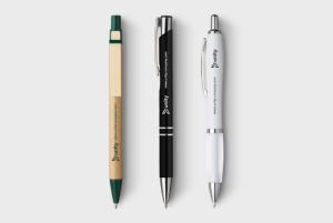 Gepersonaliseerde pennen bedrukt met uw eigen logo of bedrijfsnaam - online beschikbaar met Tornadoshop
