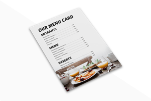 A picture of an printed unfolded menukaart