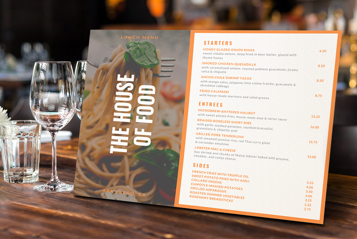 Voorbeeld menukaart restaurant