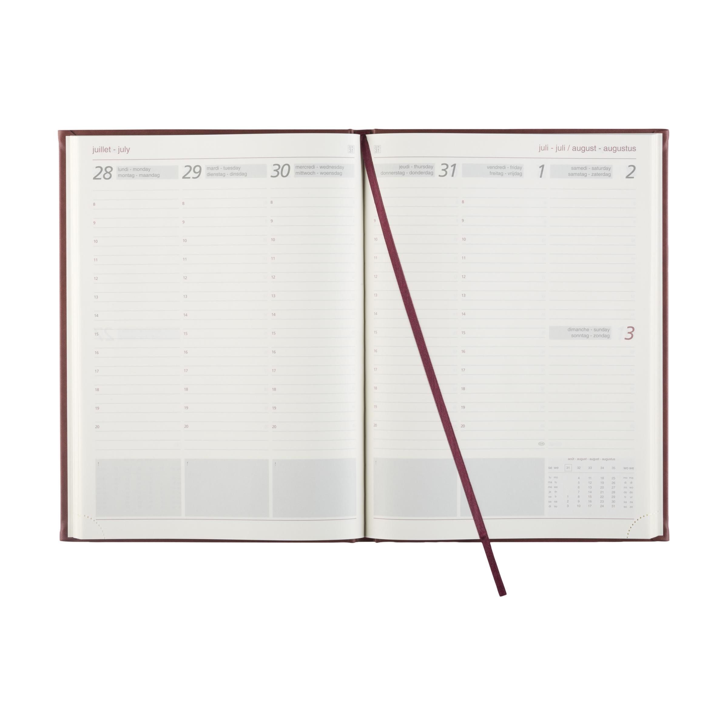 High quality agenda for scheduling appointments or events. At Helloprint, personalise it with your own logo or text.