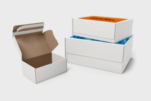 Shipping box with self sealing flap