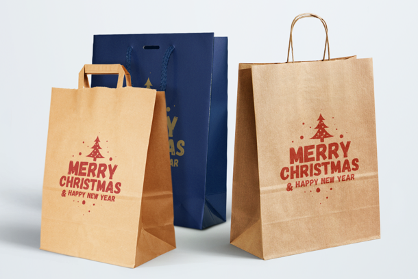 Give your customers paper bags with your logo for Christmas to help them package their gift 