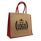 Custom Coloured Jute Bag in Red with a Logo Display Example, available at Helloprint