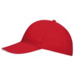 Gorra de color rojo y blanco con impresión de logo o diseño disponible en Helloprint