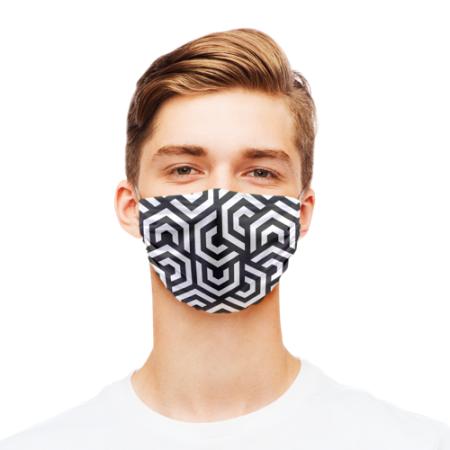 Face masks printed with a modern geometric pattern in black and white - predesigned by Helloprint