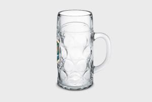 A 1 litre octoberfest bier glass available at Helloprint with a custom logo or image printed on the side.