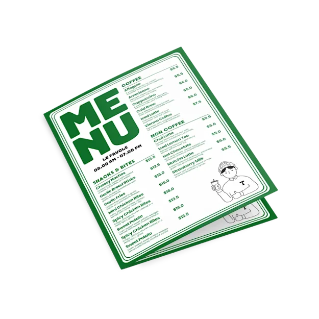 Cartas de menú para restaurantes con un pliegue